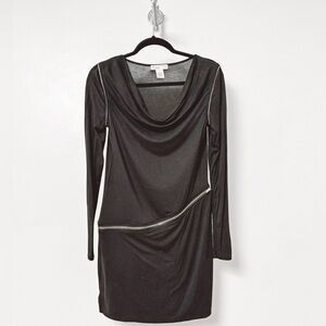 Nordstrom Topin Zipper Detail Cowl Neck‎ Fall Chic Long Sleeve Midi Dress